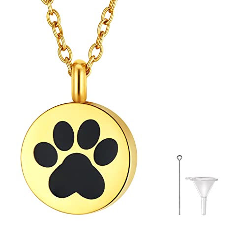 Collier Urne Funéraire Pendentif Coeur Plaqué Or 18K, Médaillon Urne de Crémation avec Chaîne Réglable, Collier Urne Acier Inoxydable Patte Chien doré Cover