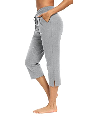 Lexislove Capris For Women Casual Summer Wide Leg Crop Pants Loose Comfy Drawstring Yoga Jogger Capri Pants With Pockets Light Grey L #TOP10