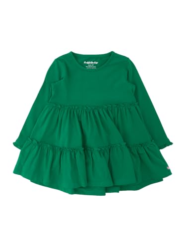 Image of RuffleButts Girls High Low Tunic - Long Sleeve Ruffle Tunic Top | 100% Cotton Fabric, Solid Color, Asymmetric Hem, Flowy Silhouette, Machine Washable, Kid Size