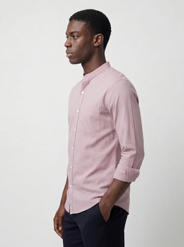 Image of Amazon Brand - INKAST Men's Cotton Blend Plain Solid Casual Shirt | Mandarin Collar | Full Sleeves | Regular Straight Fit | Office & Daily Casual Wear