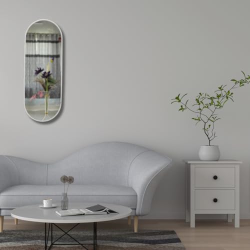 Image of Modern Elegance Caspsule Shape Wall-Mounted Mirror Metal Framed Wall Mirror Bathroom Mirror Living Room Mirror Home Decor Mirror 18 x 48 Inches White MF 116