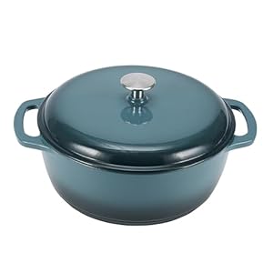 Amazon Basics Cast Iron Dutch Oven Pot with Lid, Enameled, Round, Dual Handles, Heavy-Duty, Medium, 6-Quart, Gray