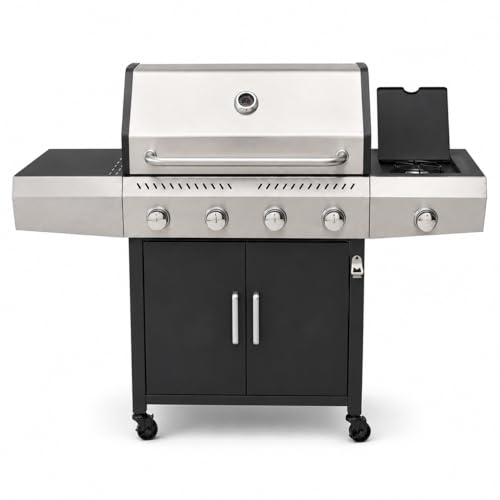 EGLEMTEK Barbecue a Gas Professionale XXL 16 kW, 5 Bruciatori in Acciaio Inox 304, Bruciatore...