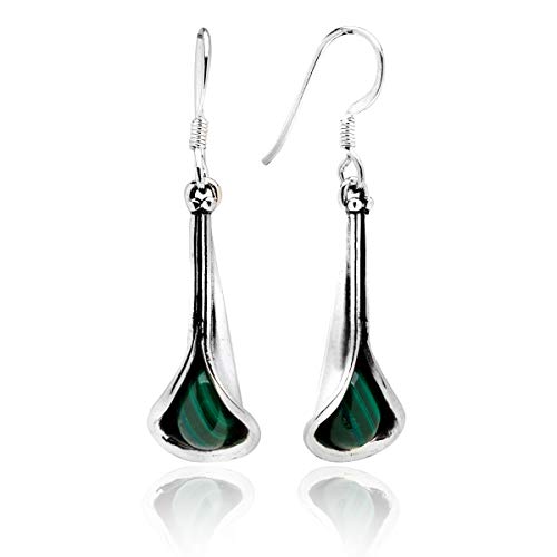 Unique pendientes gotas para la mujeres Malaquita 3 quilates Plata de ley 925 Art Nouveau joyeria de calidad