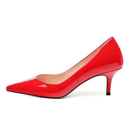 SHOWFOREST Kitten Heels for Women Closed Pointed Toe Patent Leather Low Heel 2.3 Inch Pumps Comfortable Office Party Wedding Slip on Dress Shoes2