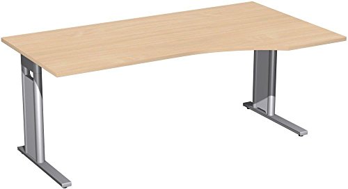 Gera Möbel PC-Schreibtisch rechts starr mit C Fuß | Tischplatte in Buche und Füße in Silber | 180 x 72 x 100 cm - 4059399971459 Gera Möbel PC-Schreibtisch rechts starr mit C Fuß | Tischplatte in Buche und Füße in Silber | 180 x 72 x 100 cm