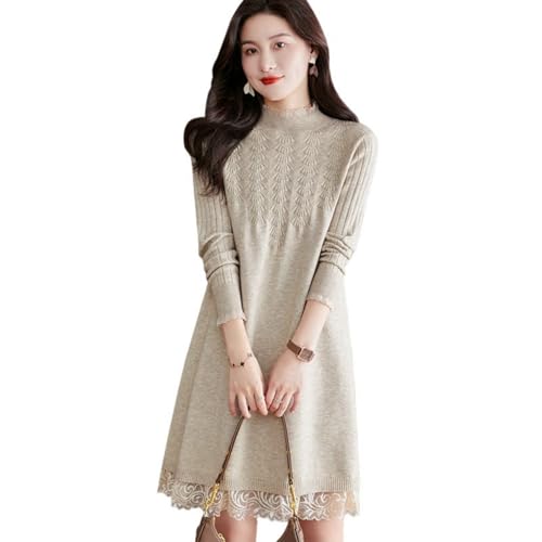 Robe en laine femme pour l'hiver : élégance mi-longue en maille et dentelle