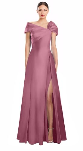 Image of Off Shoulder Satin Formal Dresses Long A Line Evening Party Prom Dresses for Women EA002