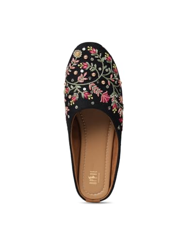 Image of OPIVE's Mehandi Women's Mojari Jutti Ethnic Punjabi Juttis Traditional Flat Embroidered Canvas Fancy Bellies Comfortable Sole for Womens & Girls