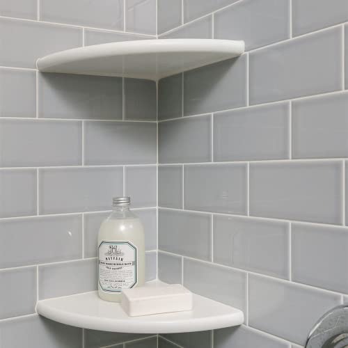 GEOONA White Marble Corner Shower Shelf for Bathroom, 9'' x 9'' x 0.8'' Faux Marble Corner Shelves for Bathroom Wall Mounted Both Side Polished (1, White) by GEOONA - Image 2