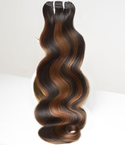 MLIP Raw Indian Human Hair Body Wave Single Bundles, 3X Longer Lifespan,100% Unprocessed Raw Hair, No Tangle & Shedding, Silky Soft After Multiple Washes, Brown Highlight Color 20 Inches