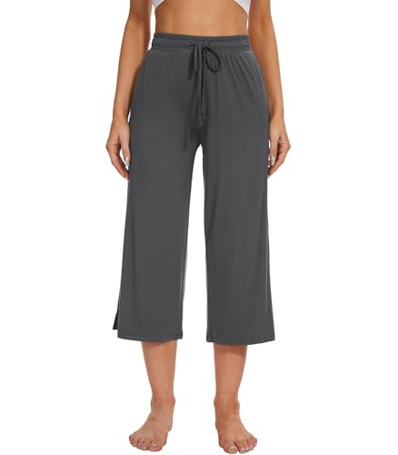 Image of WiWi Bamboo Viscose womens capri pants Wide Leg Pajama Super Soft Lounge knit Sleep shorts Cooling Pj Bottoms S-XXL