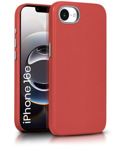 Image of WOW IMAGINE Back Cover for iPhone 16e | iPhone 17e | Shockproof Tough Leather Texture Hard Mobile Case | Ultra Slim Non-Slip Grip | Inner Velvet Fabric | Metal Camera Ring - Crimson Red