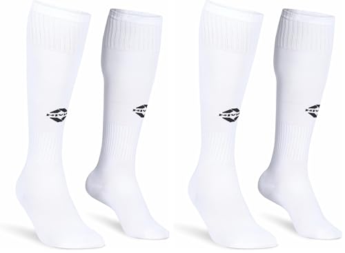 Image of Nivia Plain Encounter Football Stockings for Men & Women, Knee Length Stockings, Football Socks, Soccer Socks, (White /Black) Size-L (Pack of 2)