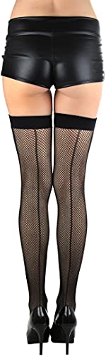 Image of ToBeInStyle Women's Fine Classic Fishnet Thigh High Stretch Nylon Novelty Stockings