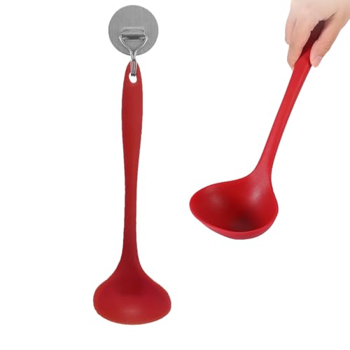 2Pcs Silicone Soup Ladle, 11.2in Serving Spoons, Non Stick Heat Resistant Seamless Kitchen Cooking Soup Ladle, Ladles Spoon for Soups, Chili, Sauces (Red)