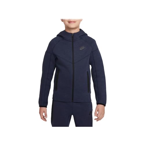 Nike Sportswear Tech Fleece Big Kids’ (Boys’) Full-Zip Hoodie (FD3285-473, Obsidian Heather/Black/Black) Size X-Small