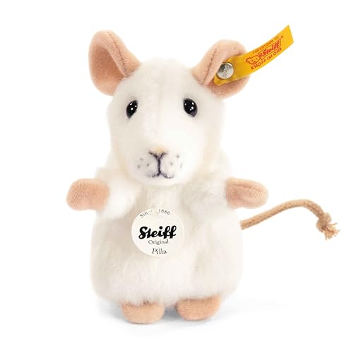 Steiff 056215 10 Weiss aufwartend Tier Pilla Maus, 10 cm, Weiß