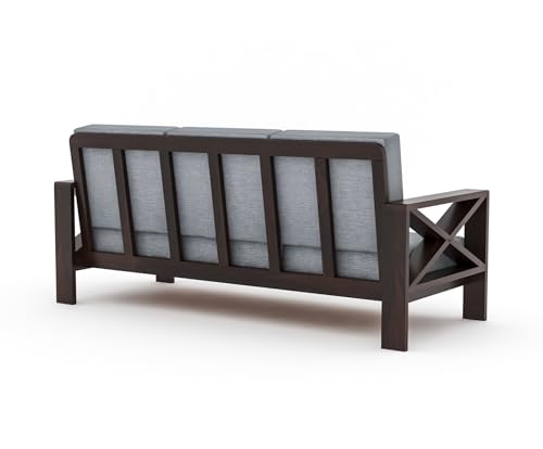 Image of Sheesham Wooden 5 Seater Sofa for Living Room | Rosewood 5 Seater Cushion Sofa X-Legs | Solid Wood Sofa Set for Lounge (3+1+1,Walnut Finish)