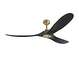 Monte Carlo Custom Maverick 60" Ceiling Fan, Energy Efficient DC Motor, Burnished Brass Hardware with Three Black Hand-Carved Balsa Wood Blades, Remote Control Included