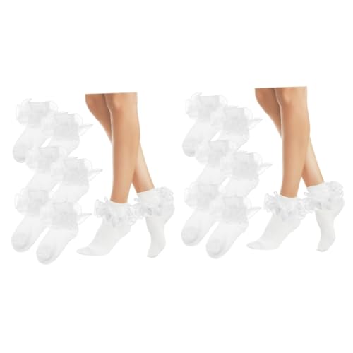 6 Pairs Lace Stockings Cute Socks Ruffle Socks for Lace Socks for White Ruffle Socks Frilly Socks Women