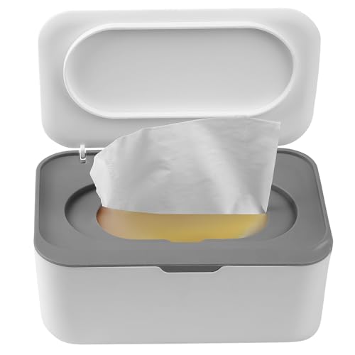XxinXrong Wet Wipes Dispenser, Wet Wipes Dispenser Bracket, Wet Wipes Container Box Refillable, Wet Wipes Storage Box for Home Office Kitchen Bathroom to Keep Wipes Fresh and Clean - White Grey