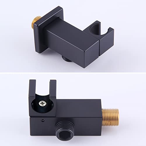 Wall Union with Hand Shower Holder, Angle Simple Brass Wall Mounted Supply Elbow with Adjustable Shower Wand Bracket Matte Black