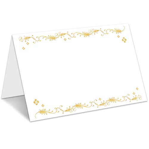 Gold Floral Place Cards for Table Setting, Vintage Tent Cards Decor For Bridal Shower Baby Shower Party Reception Decorations, Wedding Place Card, 25 Pack Birthday Food Name Card, 2 x 3.5" /017