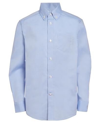 Tommy Hilfiger Boys Oxford Long Sleeve Dress Shirt, Collared Button-Down with Chest Pocket, Regular Fit, Medium Blue, 10 Husky - image 1