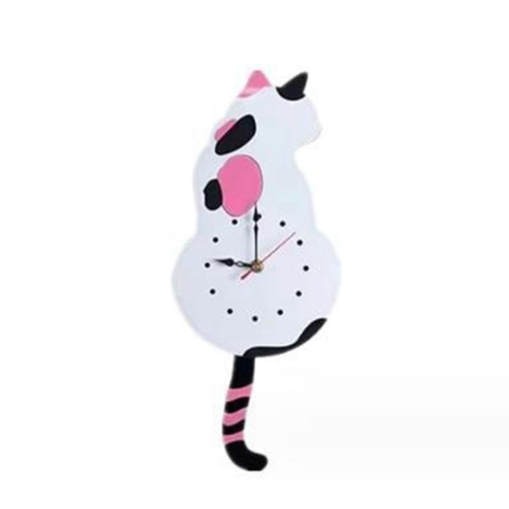 CTRLZS White-Cat Pendulum Wall Clock,Cat Clock,Cat Clock with Moving Tail,Cat Swinging,Whimsical Funny Wall Clocks Easy Install