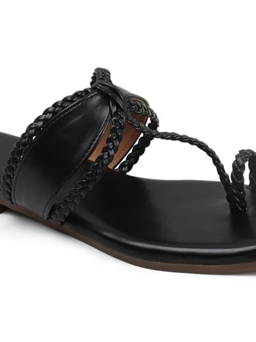 Image of SilverArrow Women's Glintique Fashion Sandals|Braid Strap Style Open Back Flats |Casual Wear