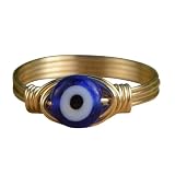Nudorpn Evil Eye Anillos para Mujeres - Anillo de Ojo de Demonio para Mujeres - Cobre-Plata Oro Alambre Envuelto Anillos para Cuentas de Cristal Azul Anillo de Bodas Gótico Joyería de Moda