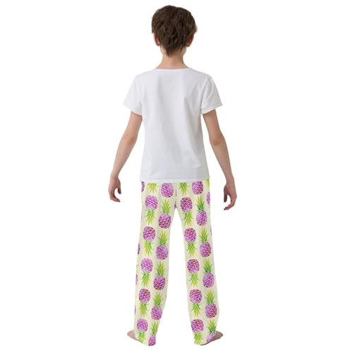 Purple Pineapple Boys Long Pants Soft Trousers Elastic Waist Kids Lounge Bottoms with Pockets S-XL3