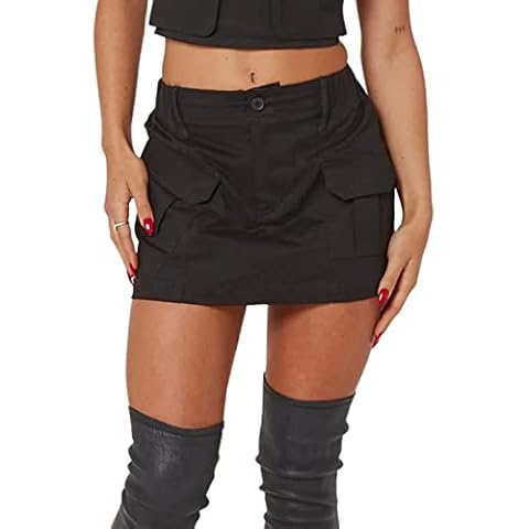 Dqbeng Cargo Mini Skirt Y2K Summer Skirts for Women Trendy Sexy Streetwear (Black-S) Cover