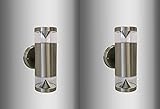Trango 2er Pack 8003 IP44 Alu Up & Down Wandlampe, Wandstrahler Rund Edelstahl gebürstet in Rund für innen & außen - Wandleuchte, Außenstrahlermit mit 2x GU10 Fassung (ohne Leuchtmittel)