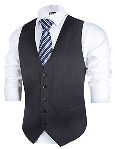 Image of Alizeal Mens Pinstripe Business Vest Formal Fit
