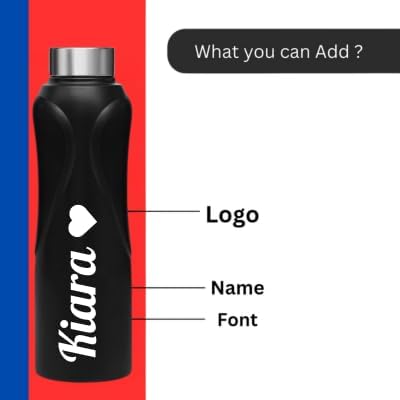 Image of CASPIAN / / / Plus Customised Stainless Steel Water Bottle 1L, Religious Symbol Print with Name - Spiritual Personalised Bottle for Temple, Office, Yoga & Corporate Gifting (Black)