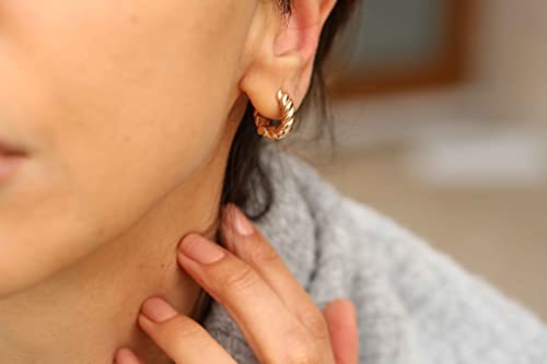 14K Gold Croissant Earrings For Women | 14K Gold Hugie Hoop Earrings | Modern Thick Hoops | Chunky Twisted Hoops | 14K Yellow, Rose Or White Gold #TOP2