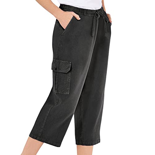 Collections Etc Elastic Waist Cargo Pocket Capri Pant