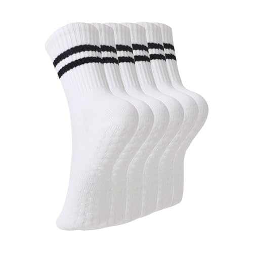 Image of BONANGEL Pilates Socks with Grips for Women, 3 Pairs Womens Grippy Yoga Ballet Barre Hospital Gym Athletic Socks