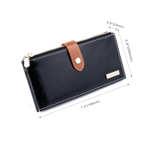 Image of ANDOILT Women's Genuine Leather Wallet RFID Blocking Credit Card Holder Zipper Purse Cell Phone Handbag