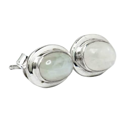Pierre de lune rare boucles d'oreilles d'exception en argent sterling 925 cabochon ovale