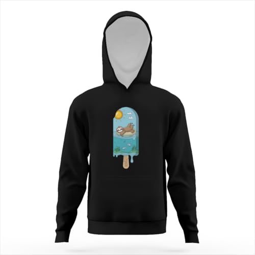 Vintage Funny Sloth In Melting Popsicle Beach Vacation Hoodies for Teen Girls Boys Lightweight Kangaroo Pocket Sweatshirt3