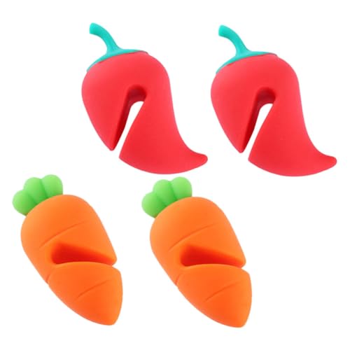 Toyvian 4Pcs Food-grade Silicone Lid Lifters Carrot and Chili Shapes Pot Lid Holders Heat-resistant Steam Releasers Kitchen Accessories