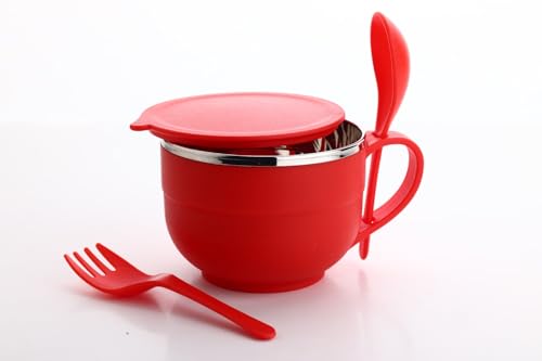 GANESH Stainless Steel Noodle&Soup Bowl with Handle&Spoon,Airtight&Leak Proof Bowl for Pasta,Soup,Rice,Maggie Food Container for Use in Kitchen,School,Office,Travel (Multicolor),500 Milliliter-500 Ml (Image - 7)