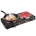 2000W Electric Stove Infrared Burner, Portable Double Burner Electric Cooktop with Stepless Temperature Adjustments, Counter Dual Stove with 7.5” Glass Cooktop for Home RV Camp Cooking
