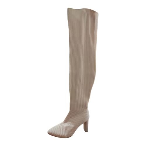 Botas altas hasta el muslo para mujer, pantorrilla ancha, plataforma, de piel, puntera redonda, botas de tacón grueso, cómodas, retro, altas, vaqueras, botas altas hasta la rodilla, botas de invierno