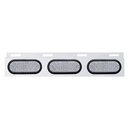 Image of United Pacific 63711 Mud Flap Hanger, Mud Flap Plate, Top, Stainless, with Three 19 LED 6 inch Oval Lights & Grommets, Red LED /Clear Lens