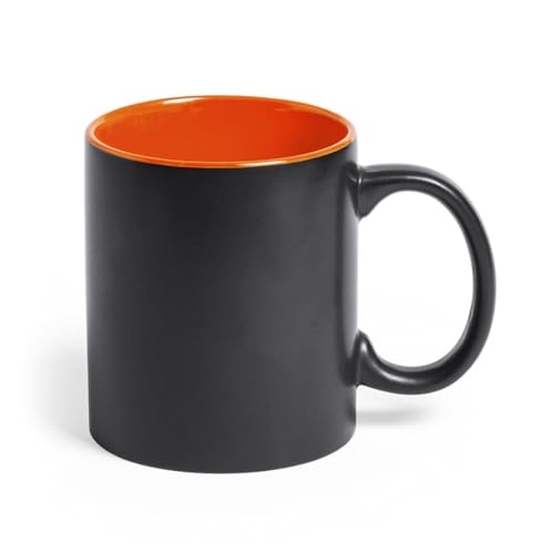 CALLE DEL REGALO Taza de cerámica de 350 ml, negra y color (Naranja) CALLE DEL REGALO Taza de cerámica de 350 ml, negra y color (Naranja)