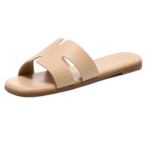 Image of KIDMI Women's Dressy Flat Sandals, Comfortable Slip On Summer Slides, Fashion Open Toe Casual Sandals